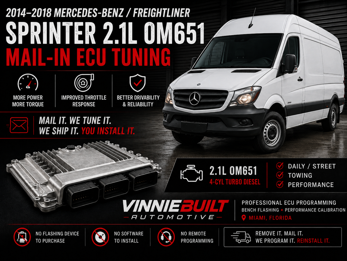 2014–2018 Mercedes-Benz / Freightliner Sprinter 2.1L OM651 Mail-In ECU Tuning