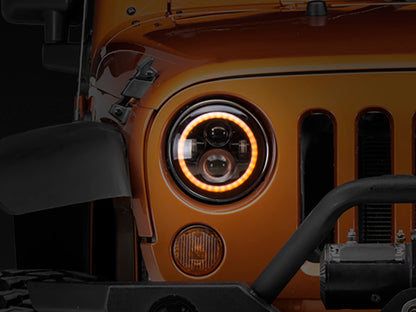 Raxiom 97-18 Jeep Wrangler TJ/JK Axial Halo Headlights w/ DRL Amber Signals- Black Hsng (Clear Lens)