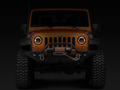 Raxiom 97-18 Jeep Wrangler TJ/JK Axial Halo Headlights w/ DRL Amber Signals- Black Hsng (Clear Lens)